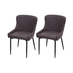 Mendler Set van 2 eetkamerstoelen HWC-H79, keukenstoel fauteuil stoel, vintage metaal ~ stof/textiel donkergrijs - grijs Metaal 74049