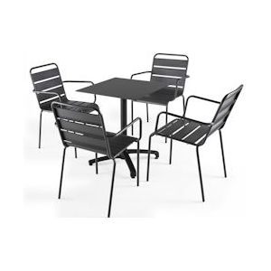 Oviala Business Set van zwarte laminaat terrastafel en 4 grijze fauteuils - grijs Metaal 108134