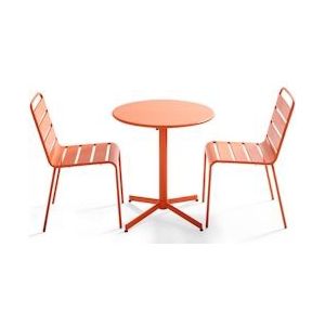 Oviala Business Ronde terrastafel en 2 oranje metalen stoelen - Oviala - oranje Staal 106889
