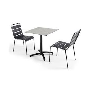 Oviala Business Set licht betonnen gelamineerde tuintafel en 2 grijze stoelen - Oviala - grijs Metaal 108166