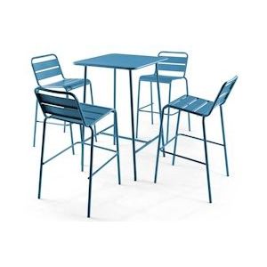 Oviala Business Pacifisch blauw metalen bartafel en 4 hoge stoelen - Oviala - blauw Staal 106205