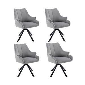 Merax moderne fluwelen stiksel eetkamerstoel set van 4, (set, 4 stuks), 360° draaibaar, met armleuning, woonkamerstoelen, metalen poten, grijs - grijs Multi-materiaal WF319187AAE-4