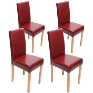 Mendler Set van 4 eetkamerstoelen Keukenstoel Littau ~ leer, rode lichtgekleurde poten - rood Synthetisch materiaal 24486