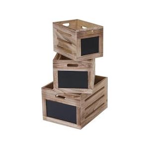 Mendler Set van 3 houten kisten HWC-E11, opbergkist met plank, shabby look ~ natuurlijk bruin - bruin Massief hout 61215