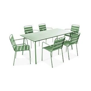 Oviala Business Terrastafel en 6 fauteuils in cactusgroen metaal - Oviala - groen Staal 106031