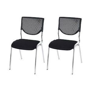 Mendler Set van 2 bezoekersstoelen T401, conferentiestoel stapelbaar, stof/textiel ~ zitting zwart, poten chroom - zwart Textiel 42302