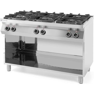 HENDI Gasfornuis – 6-pits – open standaard – 28,5 kW – roestvast staal – 1200x700x900 mm