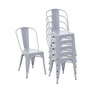 Mendler Set van 6 stoelen HWC-A73, bistrostoel stapelstoel, metalen industrieel ontwerp stapelbaar ~ grijs - grijs Metaal 70794+70811