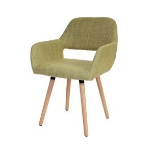 Mendler Eetkamerstoel HWC-A50 II, stoel keukenstoel, retro jaren 50 design ~ textiel, lichtgroen, lichte poten - groen Massief hout 48439