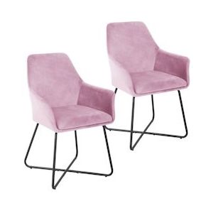 SVITA JOSIE Dining set van 2 eetkamerstoelen fauteuil gestoffeerde stoel fluweel roze - roze Polyester 90522