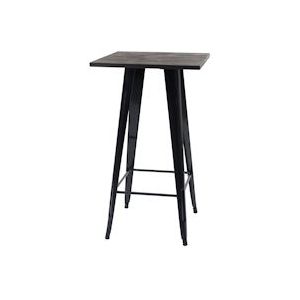 Mendler Bartafel HWC-A73 incl. houten tafelblad, bistrotafel bartafel, metalen industrieel ontwerp 107x60x60cm ~ zwart - zwart Hout 70401