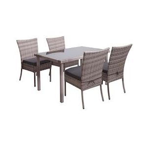 Mendler Poly-rattan set HWC-G19, zitgroep balkon/lounge set, 4x stoel+tafel, 120x75cm ~ grijsbruin, donkergrijze kussens - grijs Kunststof 2x76331+76325