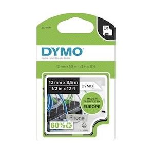 Dymo D1 flexibele nylontape 12 mm, zwart op wit - S0718040