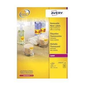 Avery afneembare neon etiketten ft 38,1 x 21,2 mm (b x h), doos van 100 blad, 6500 stuks, neongeel - 3266550263204