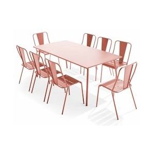 Oviala Business Tuintafel en 8 bistrostoelen in plaatstaal - Oviala - roze Staal 109526