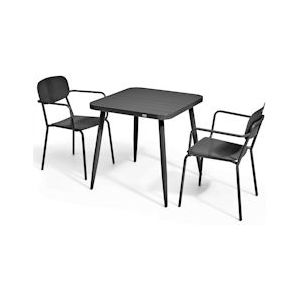 Oviala Business Zwarte aluminium tuintafel en 2 stoelen - Oviala - zwart Aluminium 108254