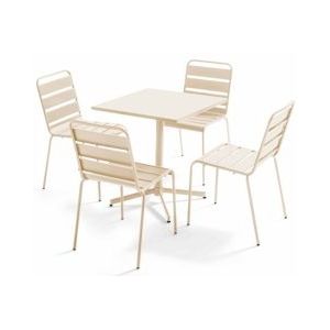 Oviala Business Vierkante tafel en 4 stoelen van ivoorkleurig metaal - Oviala - beige Staal 109192
