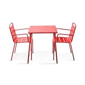 Oviala Business Vierkante tuintafel en 2 rood stalen fauteuils - Oviala - rood Staal 104802