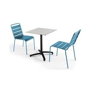 Oviala Business Terrazzo laminaat terrastafel en 2 stoelen, Pacific blauw - blauw Metaal 108190