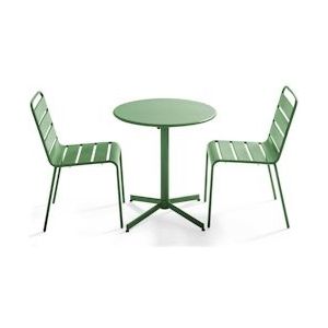 Oviala Business Ronde terrastafel en 2 cactusgroene metalen stoelen - Oviala - groen Staal 106894