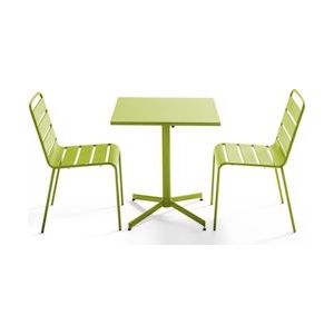 Oviala Business Vierkante tuintafel en 2 groene metalen stoelen - Oviala - groen Staal 106882