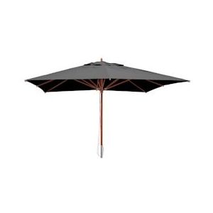 Mendler Gastronomie houten parasol HWC-C57, tuinparasol, polyester/hout 28kg, hoekige 4x4m trekkabel schokbestendig ~ antraciet - grijs Massief hout 66536