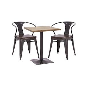 Mendler Set Bistro Tafel 2x Eetkamerstoel HWC-H10d, Stoel Tafel Keukenstoel Gastronomie MVG ~ zwartbruin, Tafel lichtbruin - bruin Massief hout 96985+72469