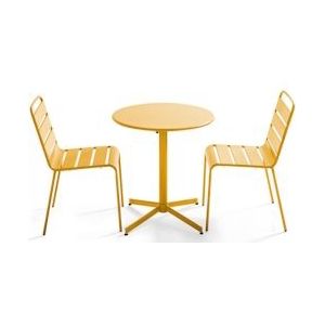Oviala Business Ronde terrastafel en 2 gele metalen stoelen - Oviala - geel Staal 106893