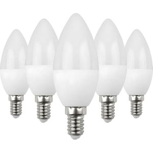 Pak van 5 kaarslampen LED E14 6W Equi.40W 470lm 4000K 15000H Primer Leader - wit Polycarbonaat 8429160594327