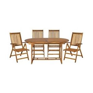 Möbilia 5-delige tuinzitgroep | 1 tafel, 4 stoelen | opklapbaar en verstelbaar | acaciahout naturel | 31020015 | Serie GARTEN - beige Hout 31020015
