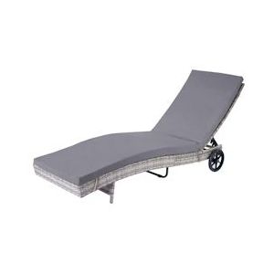 Mendler Ligstoel HWC-D80, tuinligstoel relaxligstoel, poly-rattan ~ grijs, kussen donkergrijs - grijs Kunststof 64459