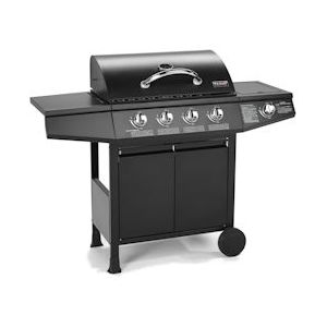 TAINO BASIC gasbarbecue BBQ GRILLWAGEN 4 roestvrijstalen branders zijbrander TÜV barbecue - zwart Roestvrij staal 93420