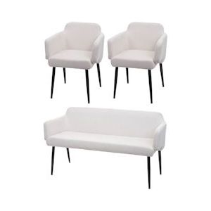 Mendler Eetkamerset HWC-L13, set van 2 stoelen + bank Eetkamerset Eetkamerset, stof/textiel ~ crème-wit - wit Textiel 98086+2x98075