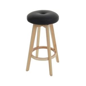 Mendler Barkruk Navan, barkruk counter stool, hout imitatieleer draaibaar ~ zwart, lichtgekleurde poten - zwart Massief hout 45389