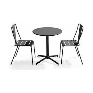 Oviala Business Set van ronde tafel en 2 bistrostoelen in grijs metaal - Oviala - grijs Staal 109489