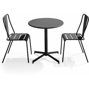 Oviala Business Set van ronde tafel en 2 bistrostoelen in grijs metaal - Oviala - grijs Staal 109489