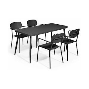 Oviala Business Set van 4 zwarte aluminium fauteuils en terrastafel - Oviala - zwart Aluminium 108261