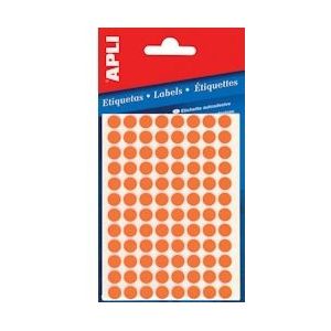 Apli ronde etiketten in etui diameter 8 mm, fluo oranje, 288 stuks, 96 per blad (2080) - 8410782020806
