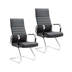 SVITA ELEGANCE COMFORT 2x bezoekersstoel kunstleer sledestoel met armleuningen zwart - zwart 91285