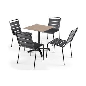 Oviala Business Gelamineerde tuintafel 60 x 60cm licht eiken en 4 grijze stoelen - Oviala - bruin Metaal 108215