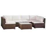 Teamson Home 7-Delige Grote Hoek Loungeset - Tuinmeubelen - Tuinbank - Omvat Tafel en Kussens - Rotan - Bruin/Wit - bruin Hout 0810083330846