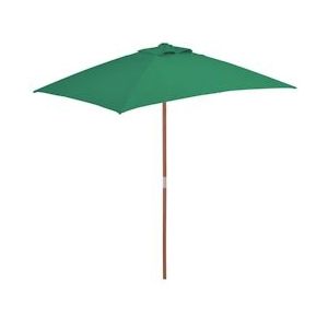 <p>Deze elegante parasol is de perfecte keuze om wat schaduw te creëren en jezelf te beschermen tegen de schadelijke uv-straling van de zon. Het parasoldoek is gemaakt van uv-beschermend en anti-vervagend polyester, waardoor het je optimale bescherming tegen de zon biedt en gemakkelijk schoon te maken is.</p>
<p>De paaldiameter van 38 mm maakt het mogelijk om de parasol in een bestaande voet te plaatsen of in het midden van een tafel te zetten. De sterke houten paal en de 6 duurzame baleinen zorgen ervoor dat de parasol zeer stabiel en duurzaam is.</p>
<p>Met het eenvoudige katrolsysteem kan de tuinparasol gemakkelijk geopend en gesloten worden. Het product is eenvoudig te monteren. Let op, wij adviseren om het doek te behandelen met een waterdichtmakende spray als het wordt blootgesteld aan zware regenval.</p>
<ul>
  <li>Kleur: groen</li>
  <li>Materiaal frame: gelamineerd bamboe en hardhout</li>
  <li>Materiaal hoes: stof</li>
  <li>Totale afmetingen: 150 x 200 x 235 cm (B x D x H)</li>
  <li>Diameter paal: 38 mm</li>
  <li>Met ventilatiegat</li>
  <li>Met 6 baleinen</li>
  <li>Beschikt over een enkelvoudig katrolsysteem</li>
</ul>