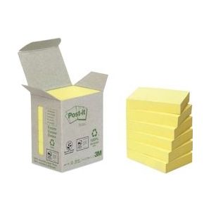 Post-it Recycled notes, 100 vel, ft 38 x 51 mm, geel, pak van 6 blokken - 653-1B