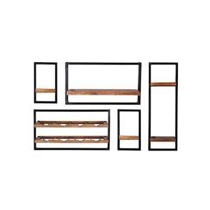 SIT Möbel Wandrekset 5 stuks | Mangohout naturel | Frame antiek metaal zwart | B 0 x D 0 x H 0 cm | 09200-01 | Serie PANAMA - meerkleurig Multi-materiaal 09200-01