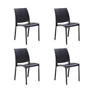 Set van 4 stapelbare stoelen van hars, gemaakt in Italië, ontwerp voor binnen- en buitengebruik, SOFIA zwart - zwart DH99437