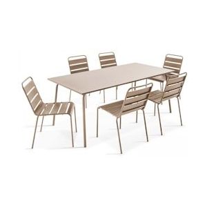 Oviala Business Set van tuintafel en 6 stoelen in taupe metaal - grijs Staal 105019