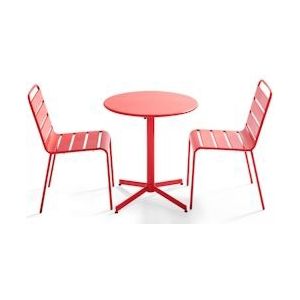 Oviala Business Ronde terrastafel en 2 rode metalen stoelen - Oviala - rood Staal 106888