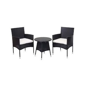 Mendler Poly-Rattan Balkonset HWC-G27, Tuinset, 2xstoel+tafel ~ antraciet, kussens crème - zwart Kunststof 71110