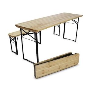 Oviala Business Inklapbare houten banken en tafel 218 cm - bruin Massief hout 104444