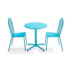 Oviala Business Set van blauw metalen bistrotafel en 2 stoelen - Oviala - blauw Staal 109505